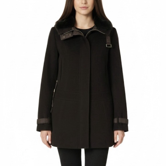 'S Max Mara 100% Virgin Wool Faux Fur Trimmed Coat in Chocolate Brown Size 8